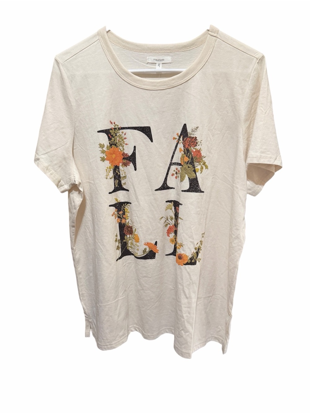 Maurices Cream Graphic Tee with Floral Accent